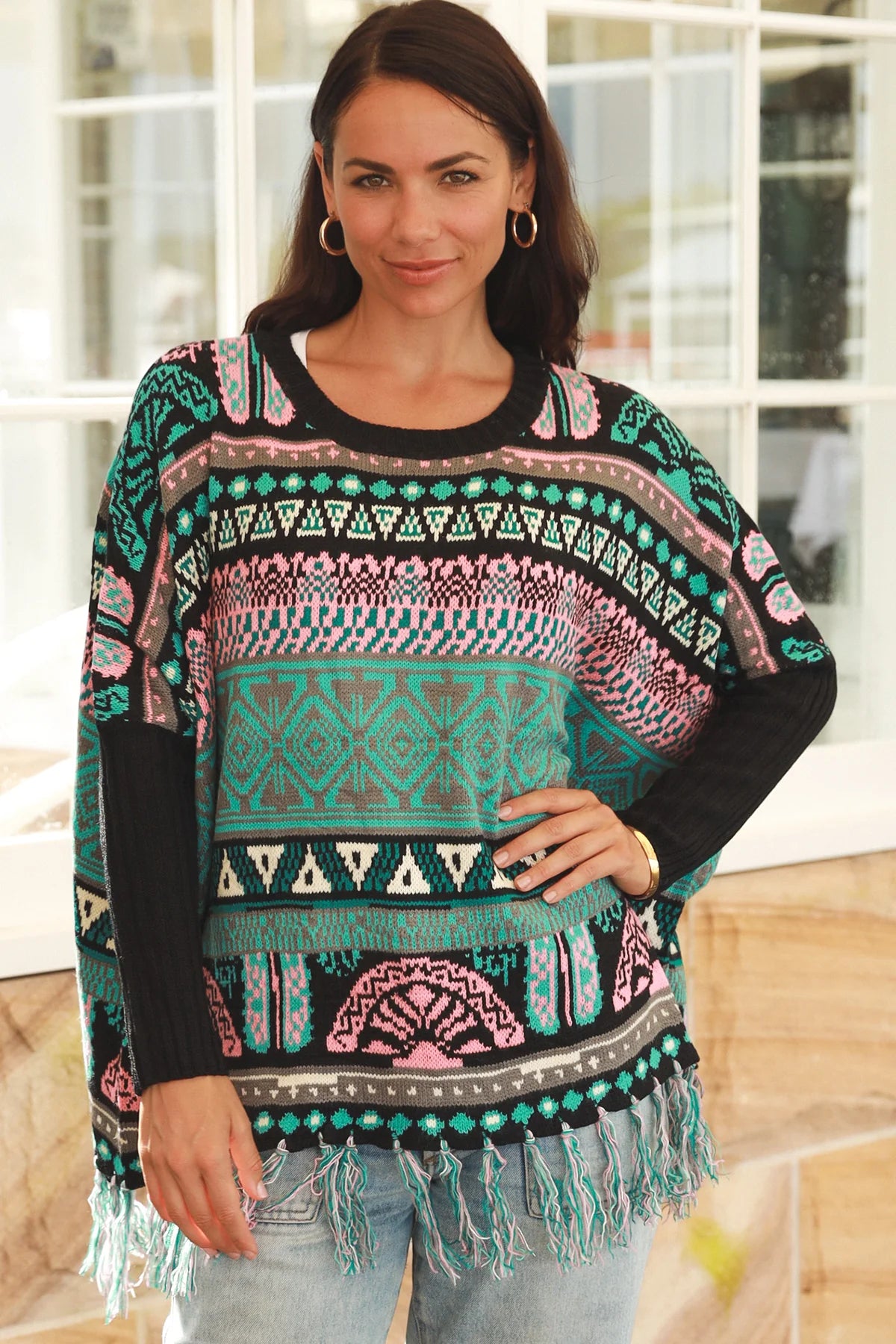  ISABELLA | ARIZONA WIDE KNIT FRINGE JUMPER JADE | Bohemian Love Runway