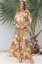 Vera Pant in rayon with patchwork animal and floral print, wide-leg boho pants with elastic waist, Australia