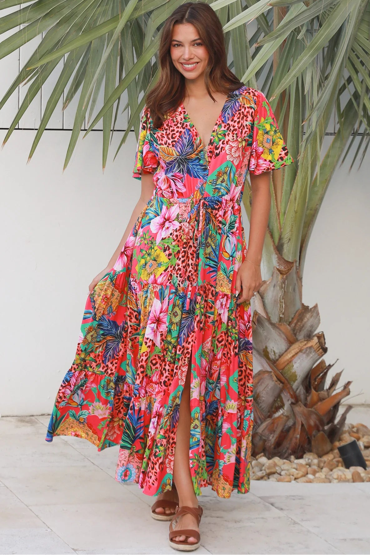 Wild Tropic Maxi Dress by Dreamcatcher tropical floral boho maxi dress Australia in 100% rayon with tiered skirt