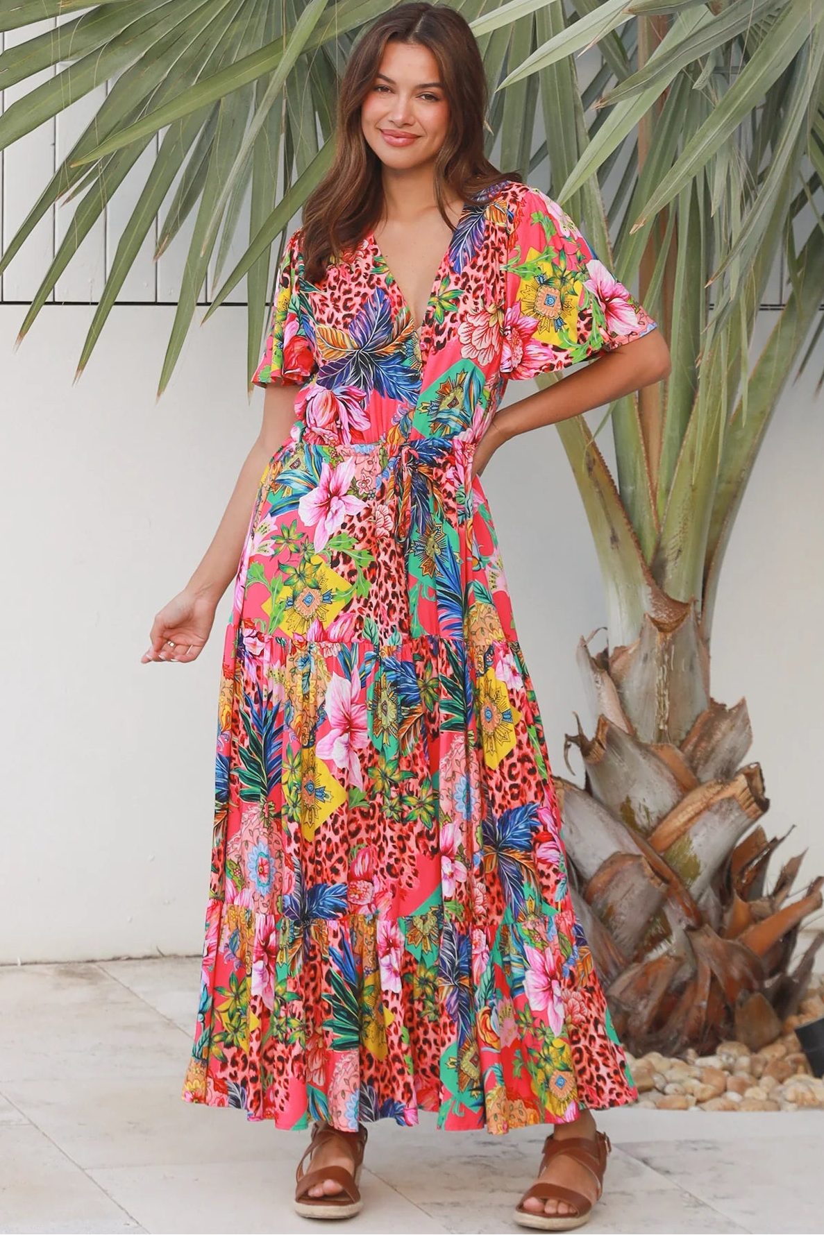Wild Tropic Maxi Dress by Dreamcatcher tropical floral boho maxi dress Australia in 100% rayon with tiered skirt