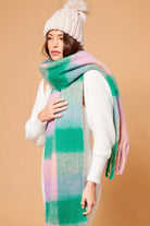  ANGELS WHISPER | PINK + GREEN CHECK FLUFFY SCARF | Bohemian Love Runway