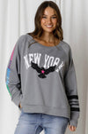 LOVE LILY | LOGAN NY & EAGLE PRINT STRIPED SLEEVE SWEAT - STEEL | Bohemian Love Runway