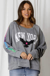 LOVE LILY | LOGAN NY & EAGLE PRINT STRIPED SLEEVE SWEAT - STEEL | Bohemian Love Runway