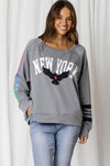 LOVE LILY | LOGAN NY & EAGLE PRINT STRIPED SLEEVE SWEAT - STEEL | Bohemian Love Runway