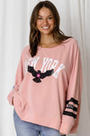 LOVE LILY | LOGAN NY & EAGLE PRINT STRIPED SLEEVE SWEAT - ROSE | Bohemian Love Runway