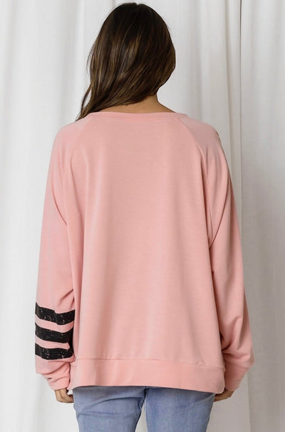 LOVE LILY | LOGAN NY & EAGLE PRINT STRIPED SLEEVE SWEAT - ROSE | Bohemian Love Runway