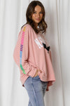 LOVE LILY | LOGAN NY & EAGLE PRINT STRIPED SLEEVE SWEAT - ROSE | Bohemian Love Runway