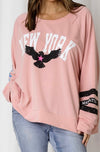 LOVE LILY | LOGAN NY & EAGLE PRINT STRIPED SLEEVE SWEAT - ROSE | Bohemian Love Runway