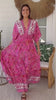 Eliana floral boho maxi dress with smocked waist and romantic drape - pink and crimson blooms Australia