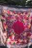 Crimson Reverie Satin Scarf with baroque gold scrolls and floral print in orange black and ivory - 90x90cm satin scarf.