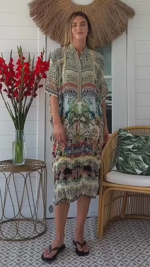 Boho Oasis kaftan in tropical floral print resort dress Australia - bohemian holiday style by Bohemian Love Runway 