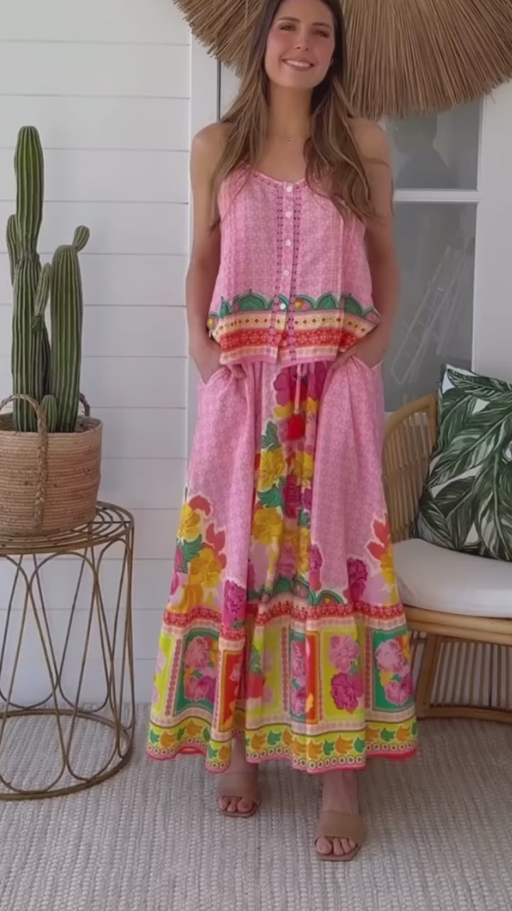 Blooming Romance boho singlet top and maxi skirt set in florals — Bohemian Fashion Australia