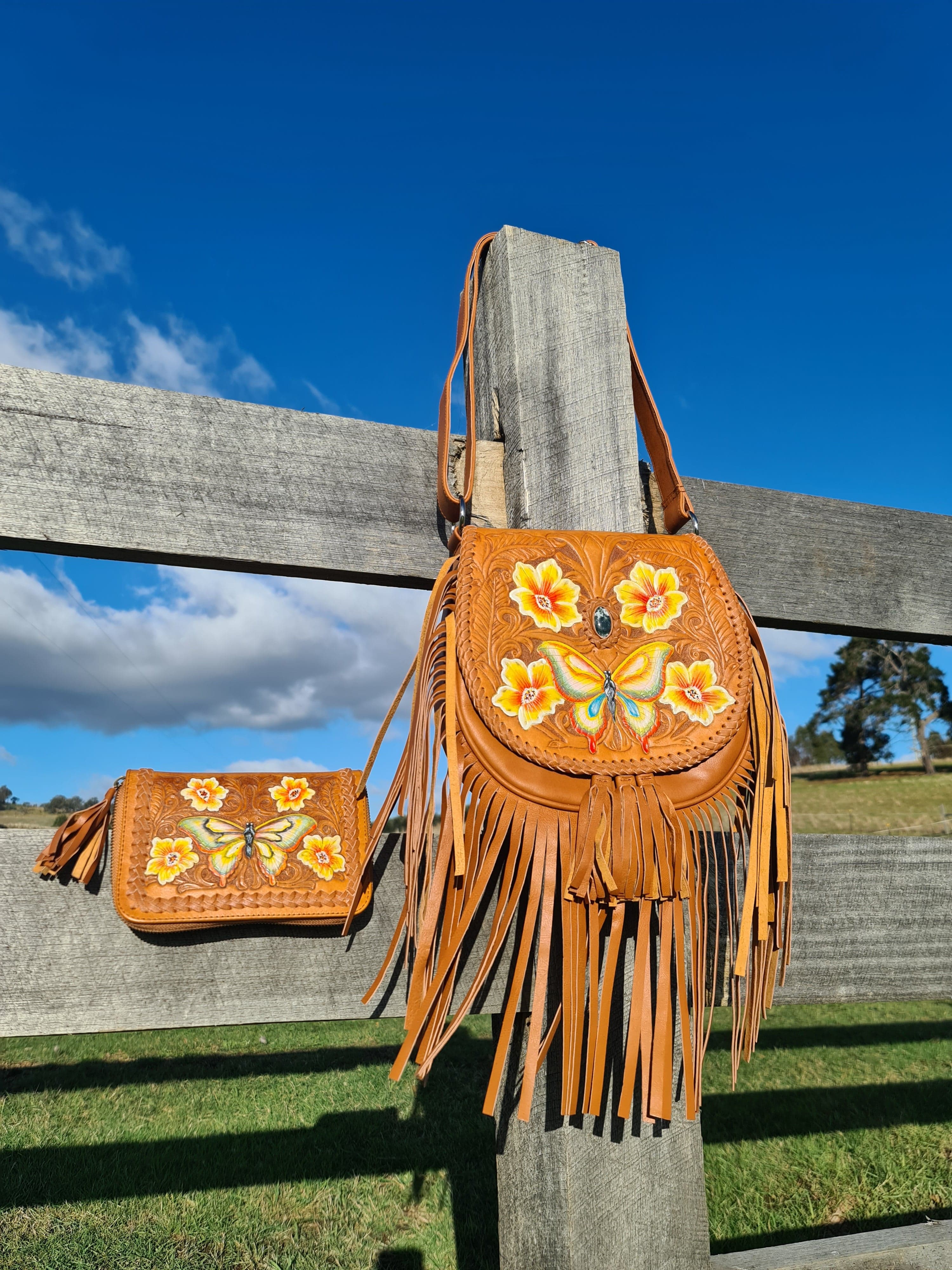  CELESTIAL GYPSY | BUTTERFLY CROSS BODY BAG TAN | Bohemian Love Runway