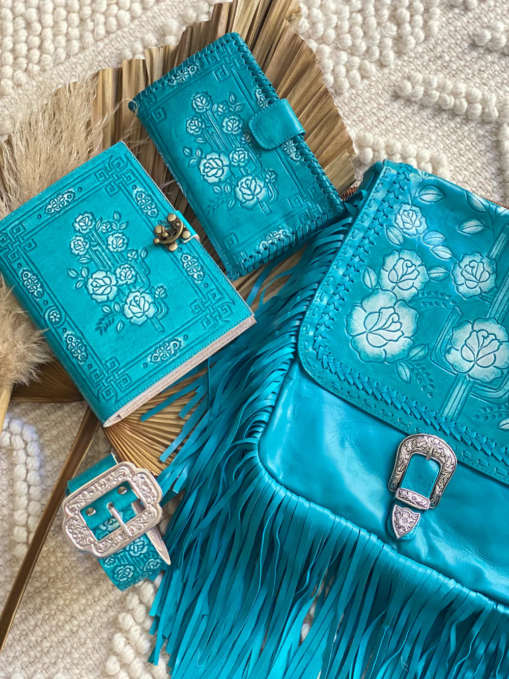  HOUSE OF SKYE | DESERT ROSE FRINGE BAG TURQUOISE | Bohemian Love Runway