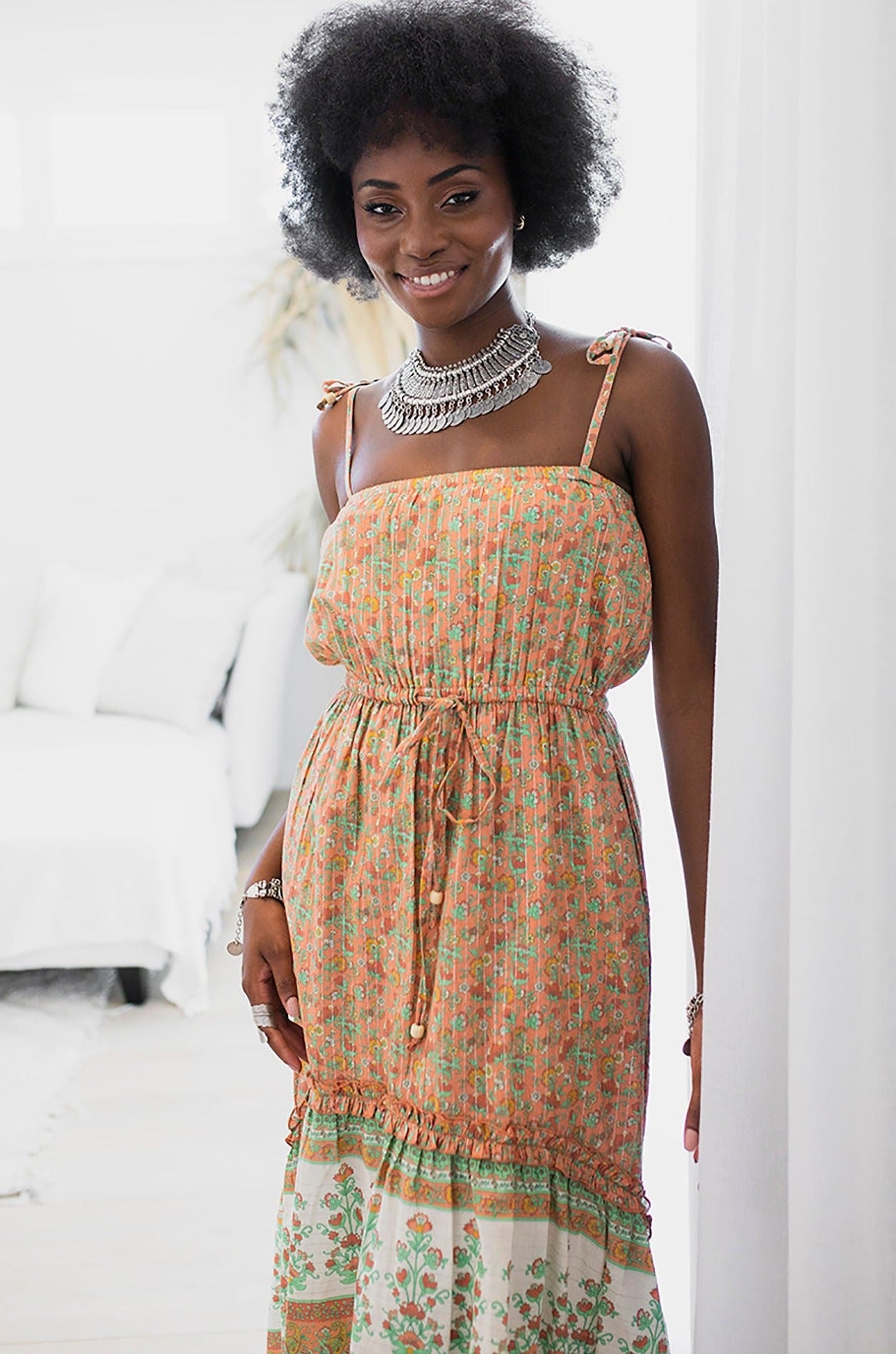 bohemian house dress FLOWERING MEADOW MAXI WILD POPPY The soft floral print