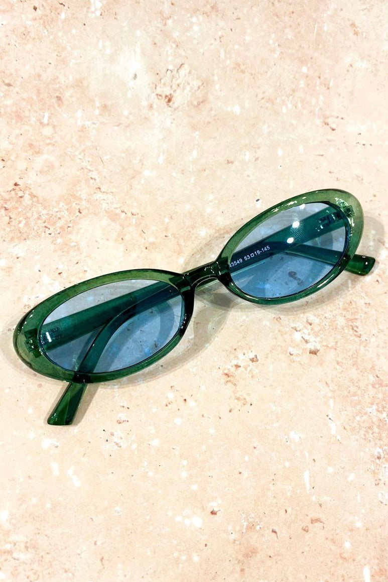  ANGELS WHISPER | BEATRICE RETRO OVAL FRAME SUNGLASSES GREEN | Bohemian Love Runway