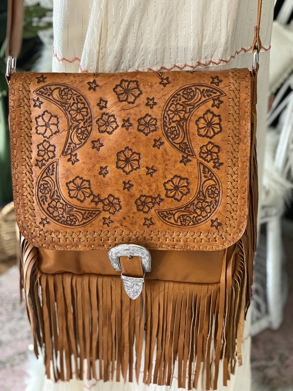 Western Leather Travel Suede Bags with Fringe