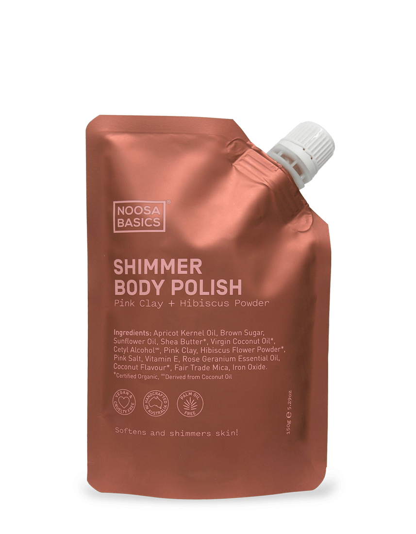  NOOSA BASICS | SHIMMER BODY POLISH PINK CLAY + HIBISCUS | Bohemian Love Runway