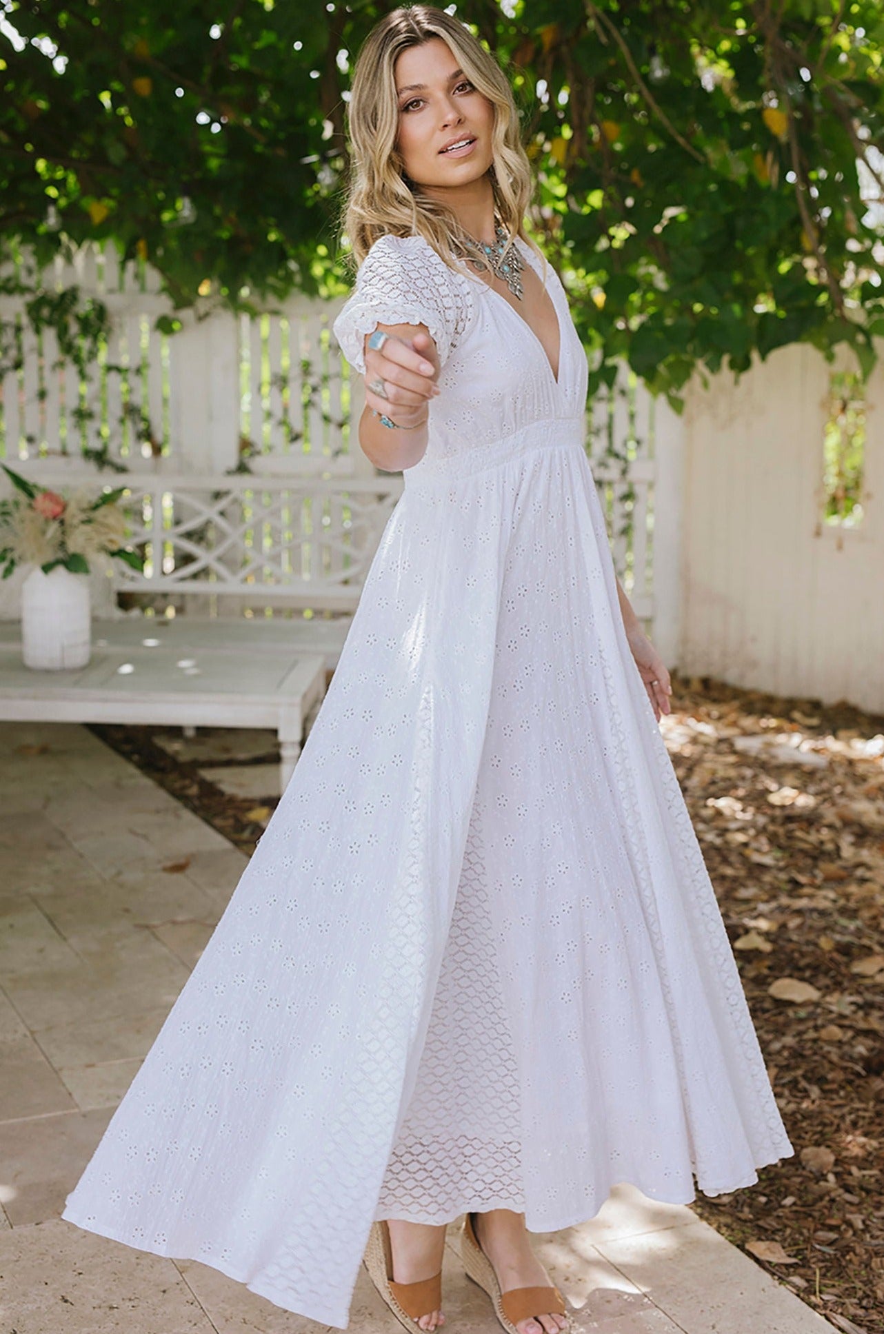 White bohemian 2024 maxi dress