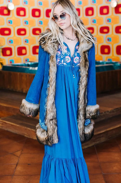 HOUSE OF SKYE | ALMOST FAMOUS PENNY LANE COAT SAPHIRE | Bohemian Love Runway