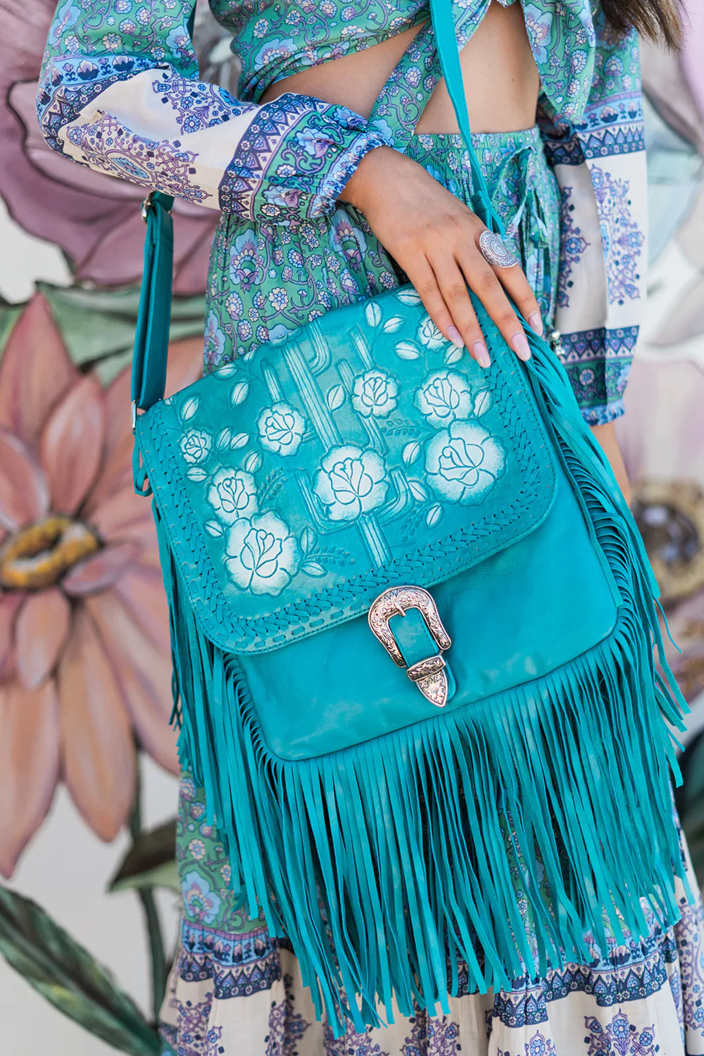  HOUSE OF SKYE | DESERT ROSE FRINGE BAG TURQUOISE | Bohemian Love Runway