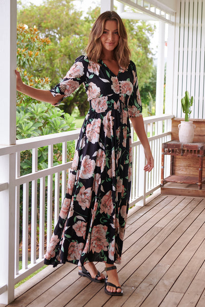 JAASE | PEACH WILD FLOWER INDIANA MAXI DRESS | Bohemian Love Runway