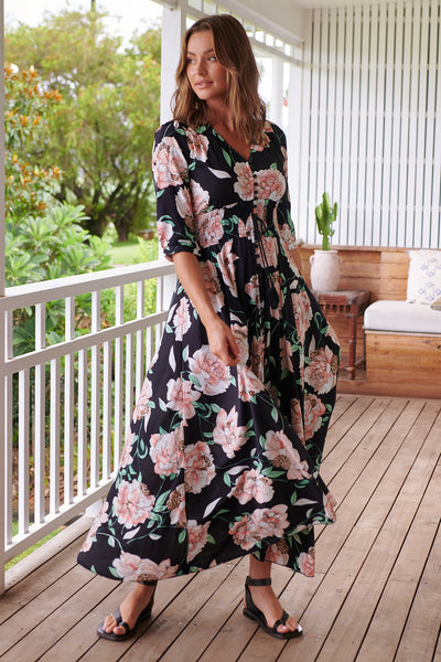 JAASE | PEACH WILD FLOWER INDIANA MAXI DRESS | Bohemian Love Runway