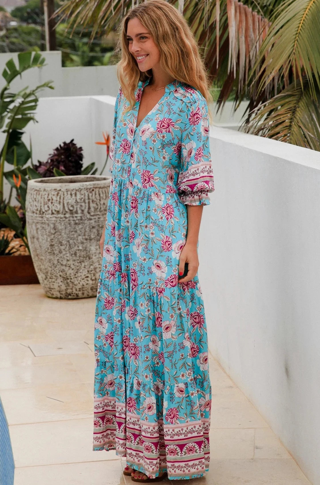 Bohemian v top neck maxi dress