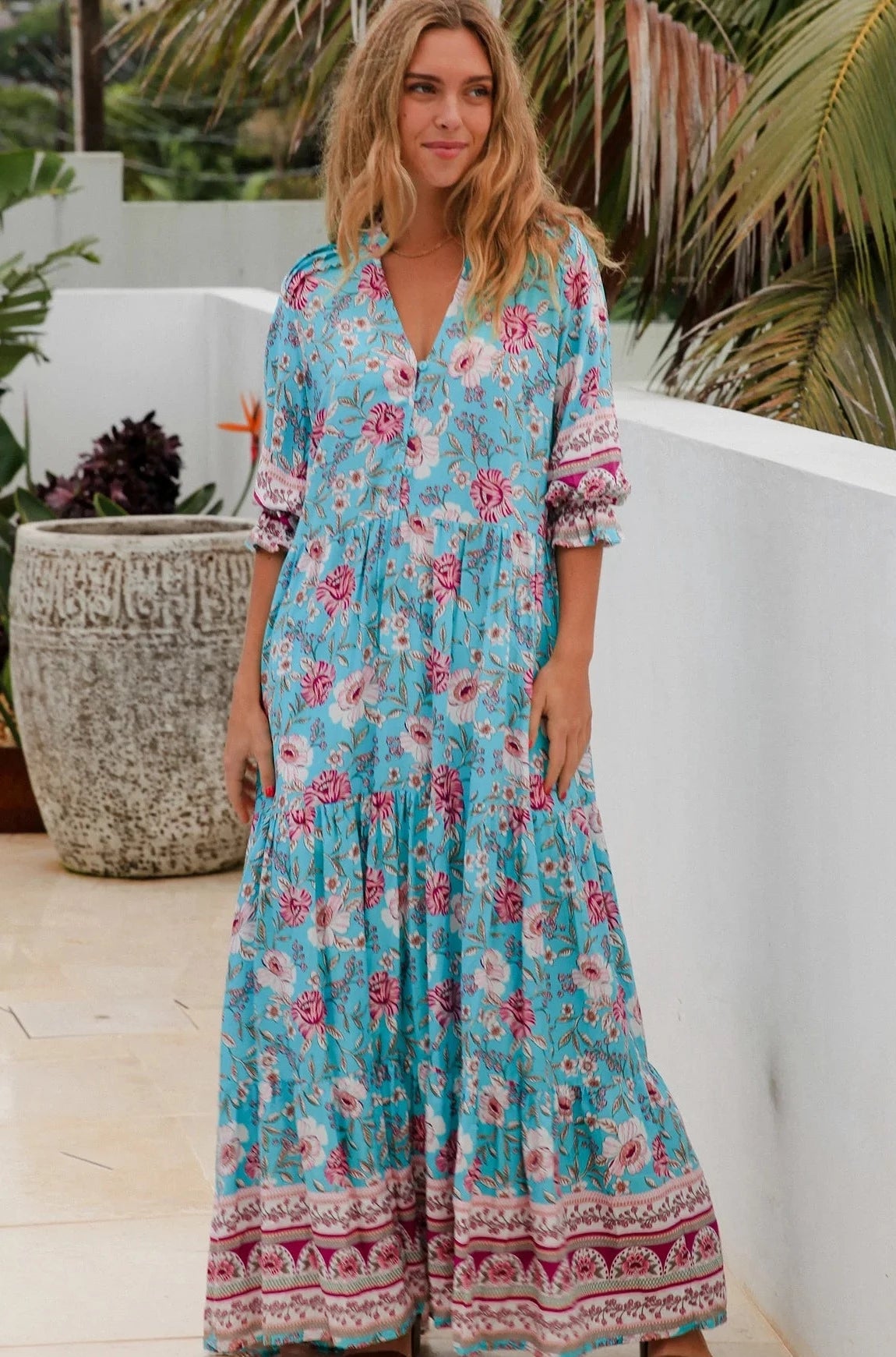 Bohemian v neck maxi sale dress