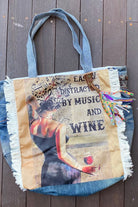  SHOE SHU | MUSIC + WINE TOTE BAG VINTAGE DENIM | Bohemian Love Runway
