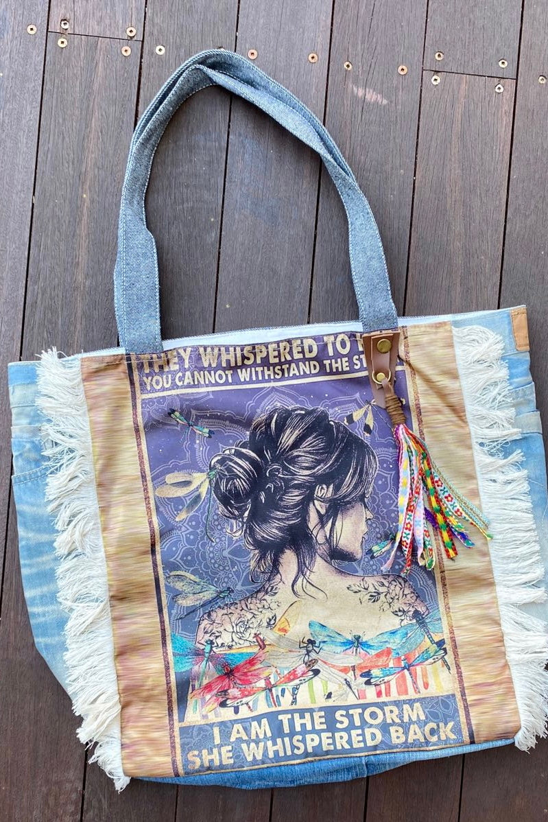  SHOE SHU | DRAGONFLY TOTE BAG VINTAGE DENIM | Bohemian Love Runway
