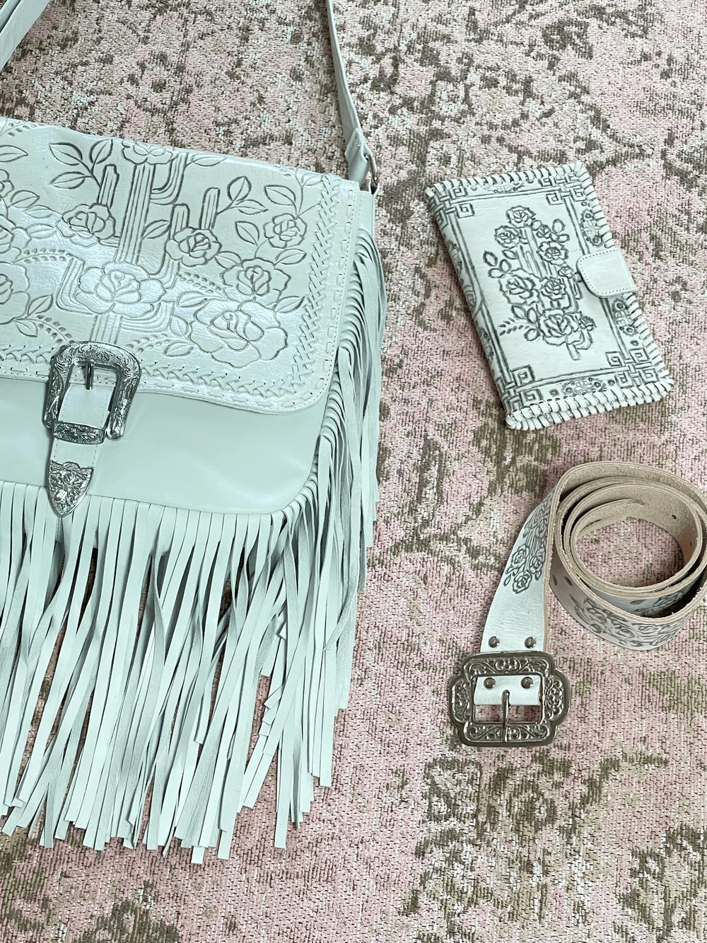  HOUSE OF SKYE | DESERT ROSE LEATHER BELT VINTAGE WHITE | Bohemian Love Runway