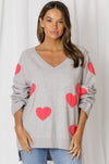 LOVE LILY THE LABEL | L'AMOUR LOVE HEART V-NECK HI-LOW KNIT - CLAY/ROUGE LL | Bohemian Love Runway