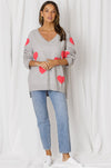 LOVE LILY THE LABEL | L'AMOUR LOVE HEART V-NECK HI-LOW KNIT - CLAY/ROUGE LL | Bohemian Love Runway